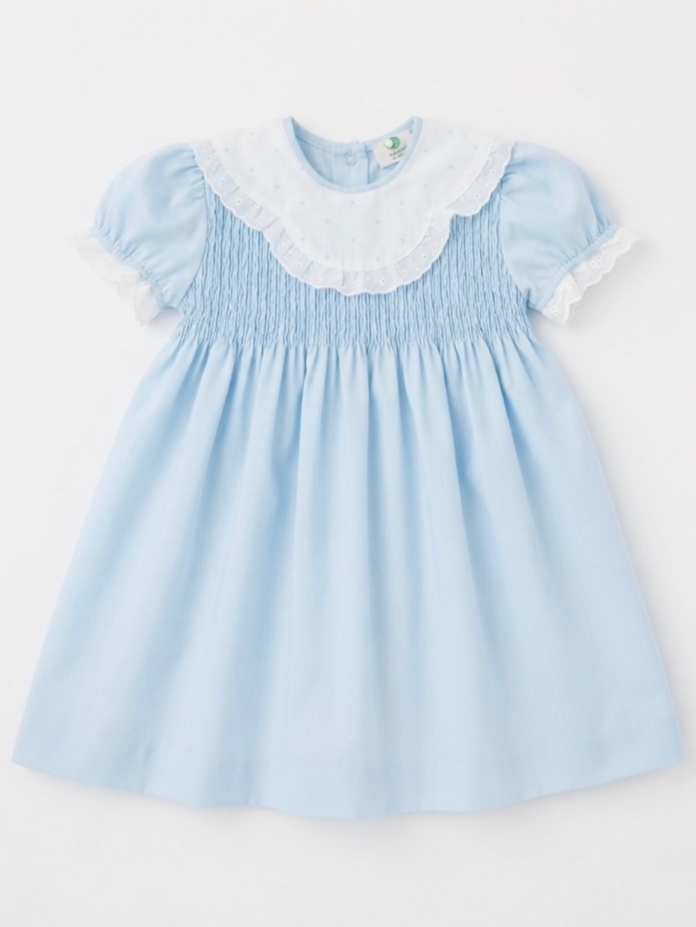 Classic Heirloom-Style Baby Girls' Light Blue Smocked Dress with Bobble Collar